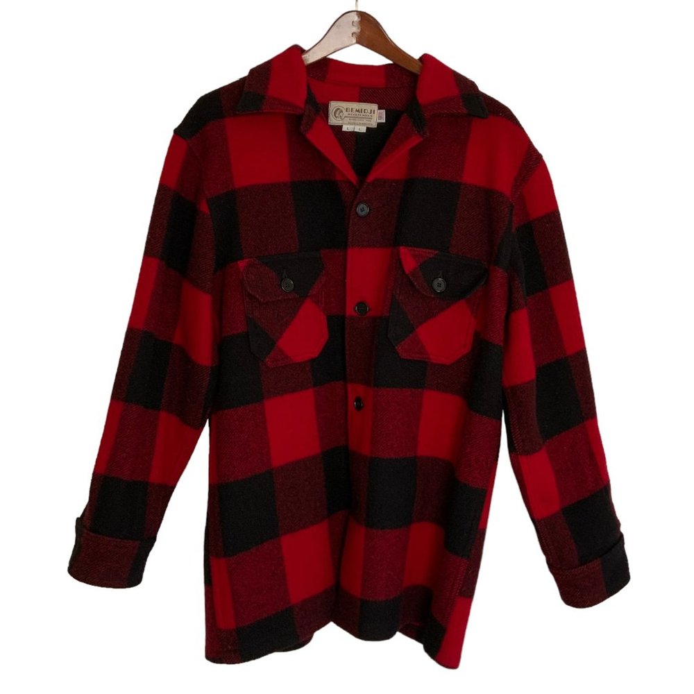 Vintage Bemidji Woolen Mills Red & Black Wool Women's Coat Jacket \  Size L